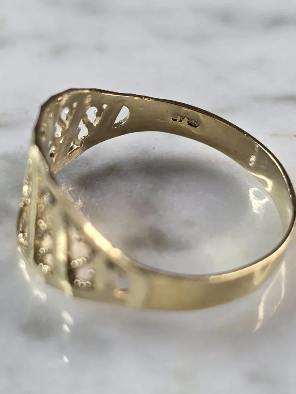 Womens 10K Yellow Gold Modernist Filigree Ring 1.3g E7938